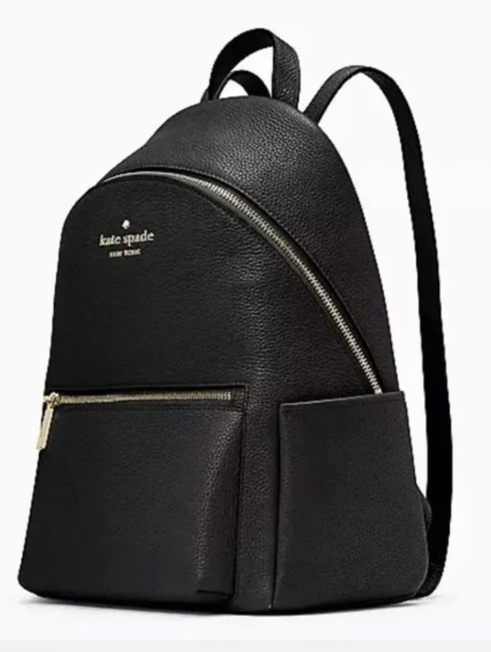 Kate Spade Leila black pebbled leather medium dome backpack with gold hardware